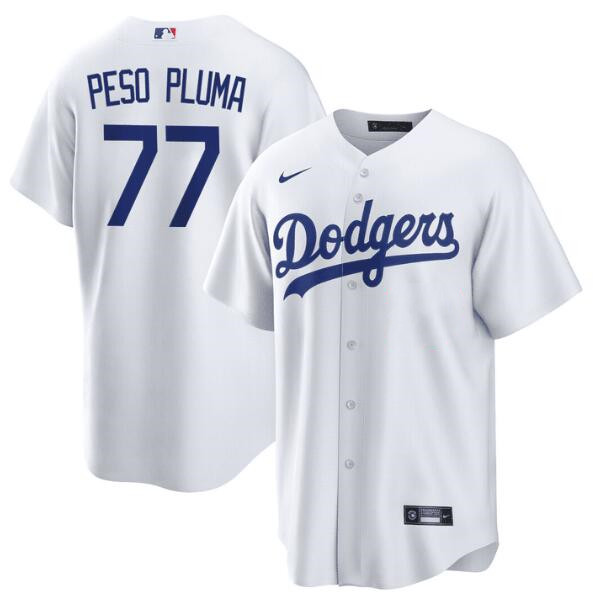 Women's Los Angeles Dodgers #77 Peso Pluma White Stitched Baseball Jersey(Run Small)